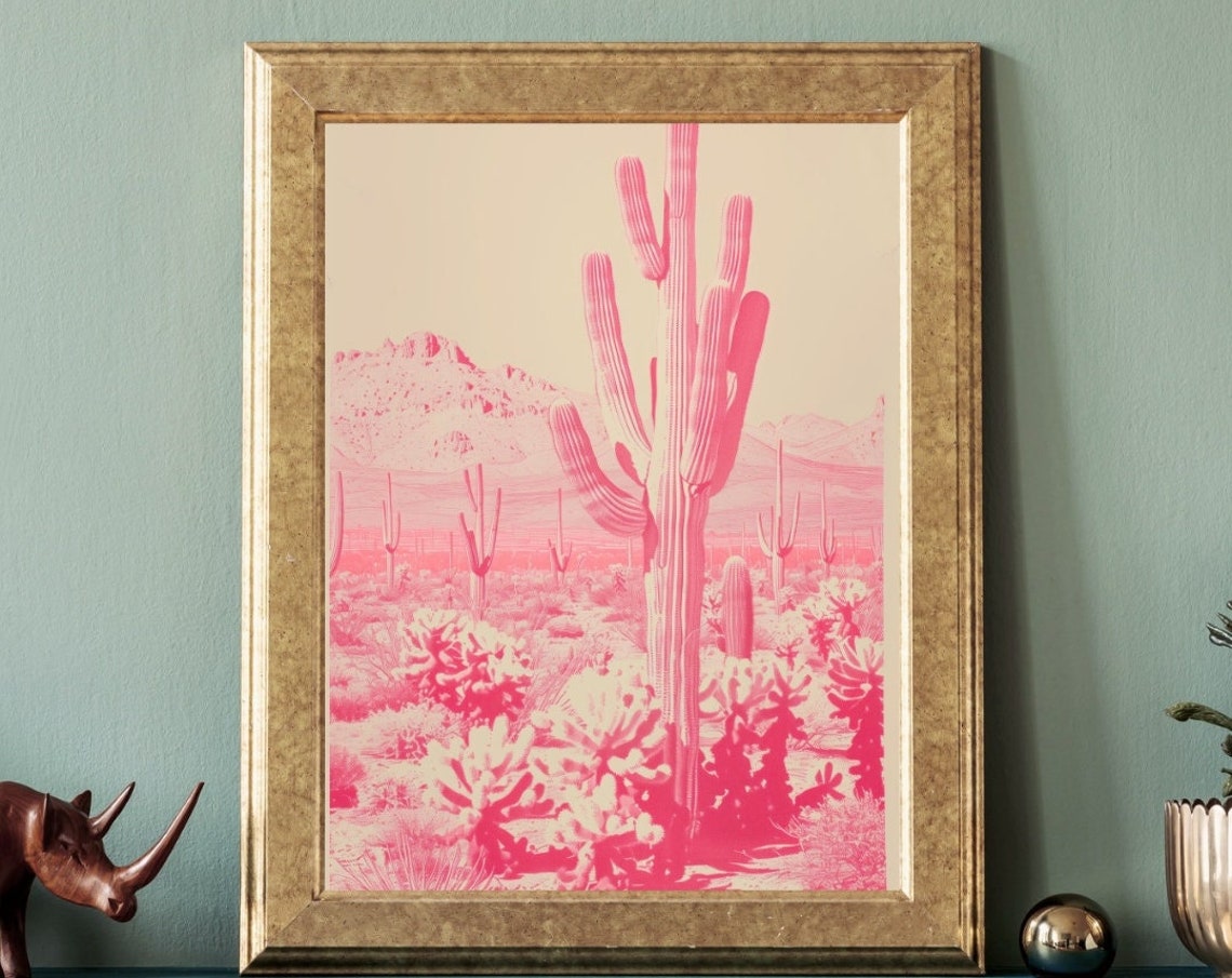 Saguaro Cactus Pink Desert Duotone Bold Southwest Pop Art Poster