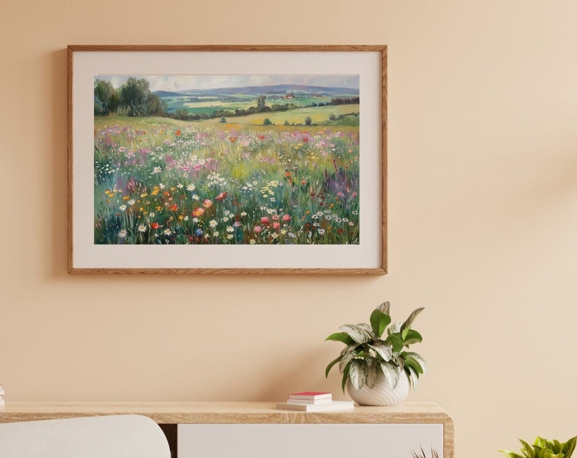 Wildflower Meadow Rolling Hills Spring Landscape Impressionist Poster