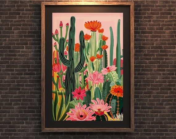 Vintage Mexican Cacti Poster Colorful Mexican Art Print Floral Vintage Poster Latin Decor Cultural Gift