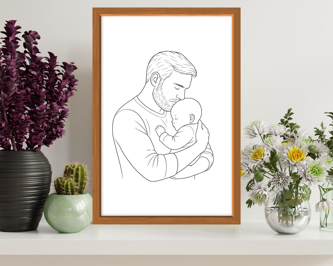 Father's Day Minimalist Line Art of Dad Holding Baby - Image 3