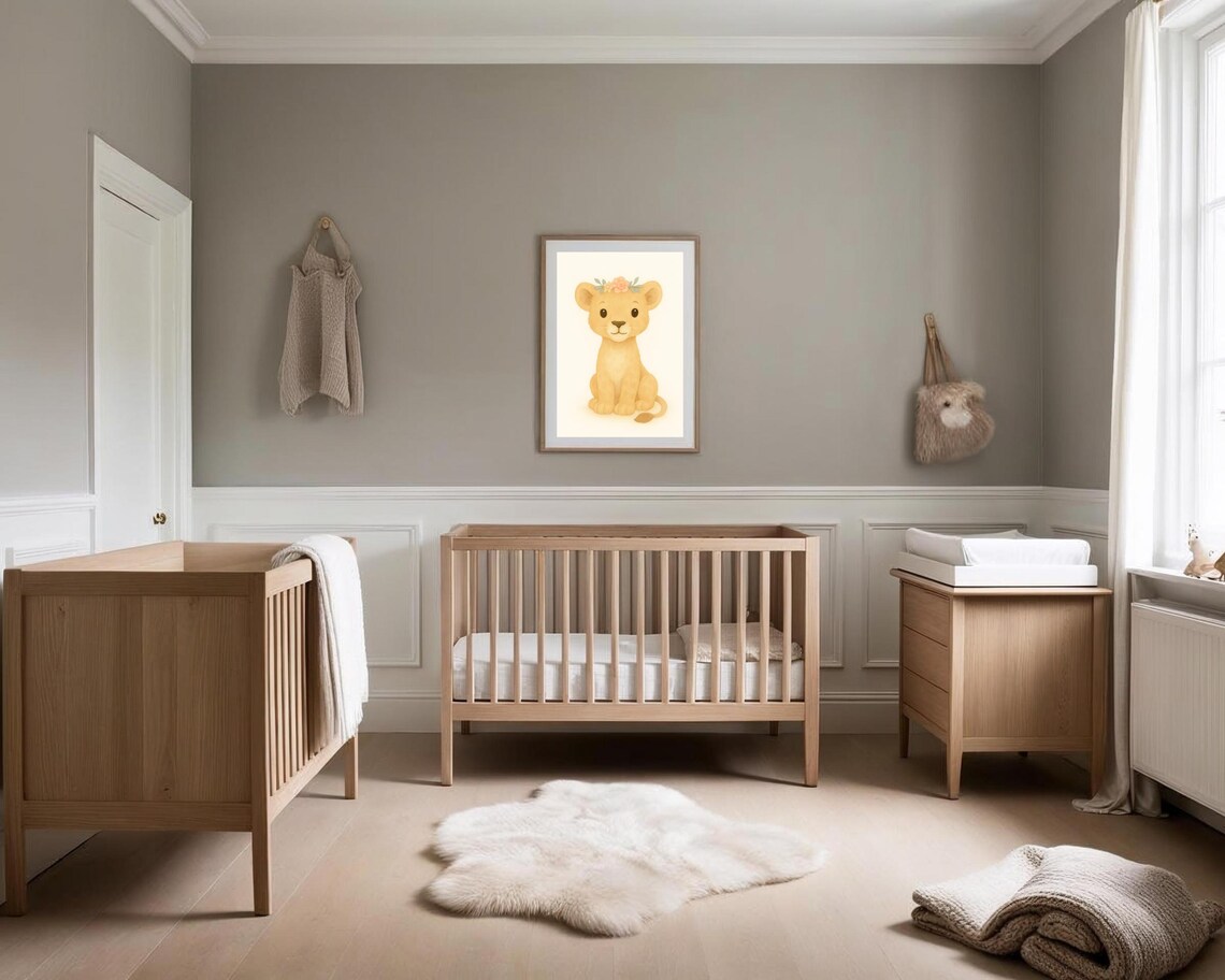 Safari Baby Lion With Flower Crown, Nursery Decor - Image 2