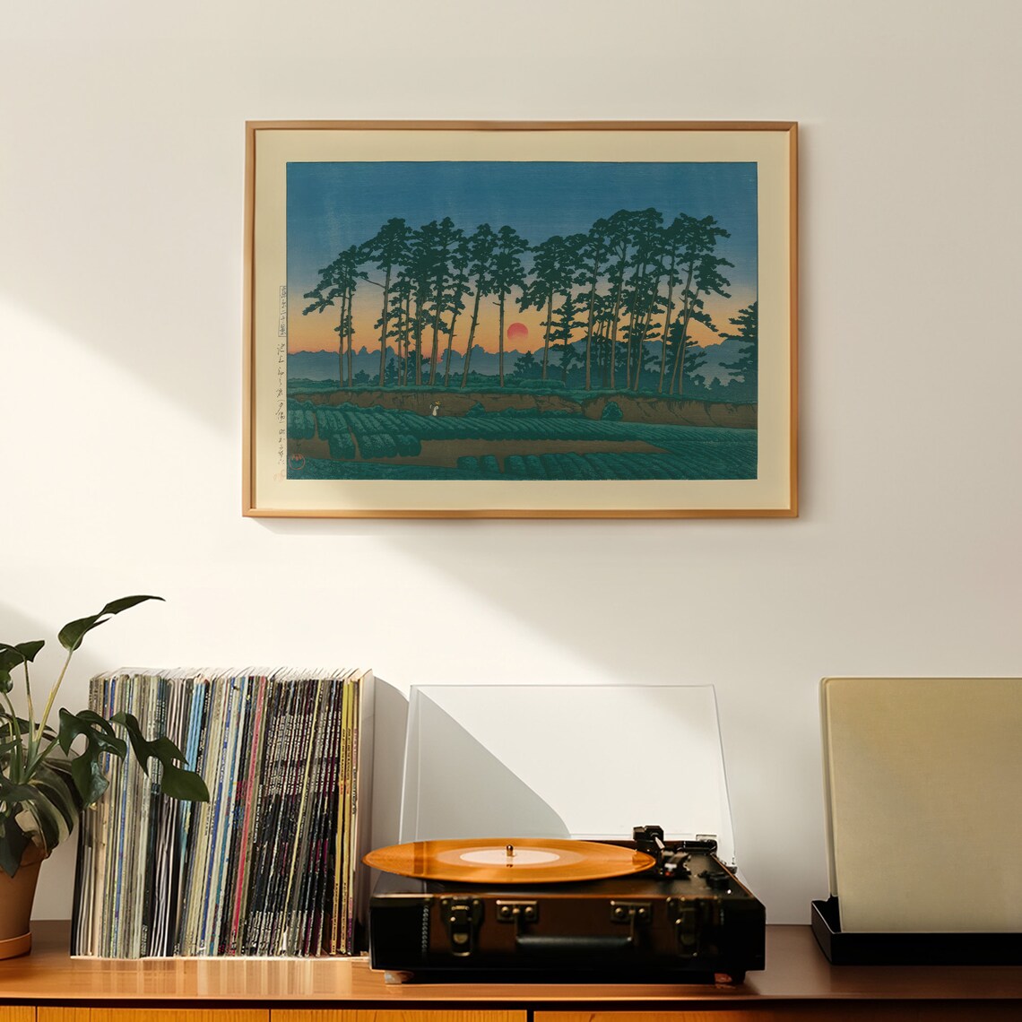 Kawase Hasui Sunset Pine Forest Red Sun Field Vintage Woodblock Art Poster - Image 3