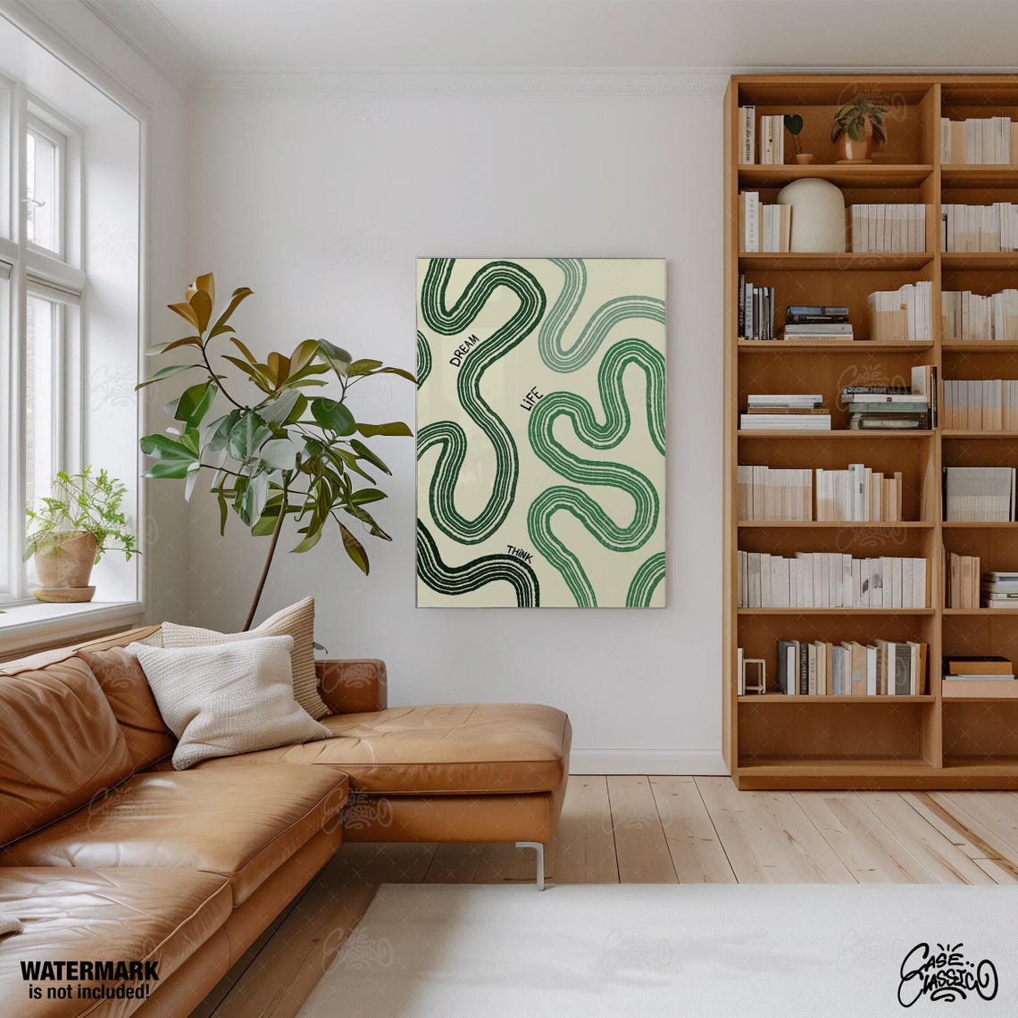 Dream Life Think Green Wavy Line Abstract Modern Minimalist Poster