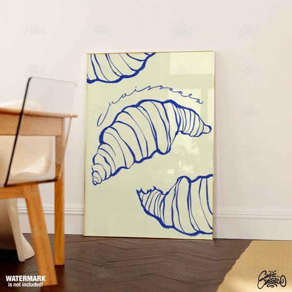 Croissant Print Cafe Trendy Wall Art Coffee Poster Kitchen Prints Fine Minimalist