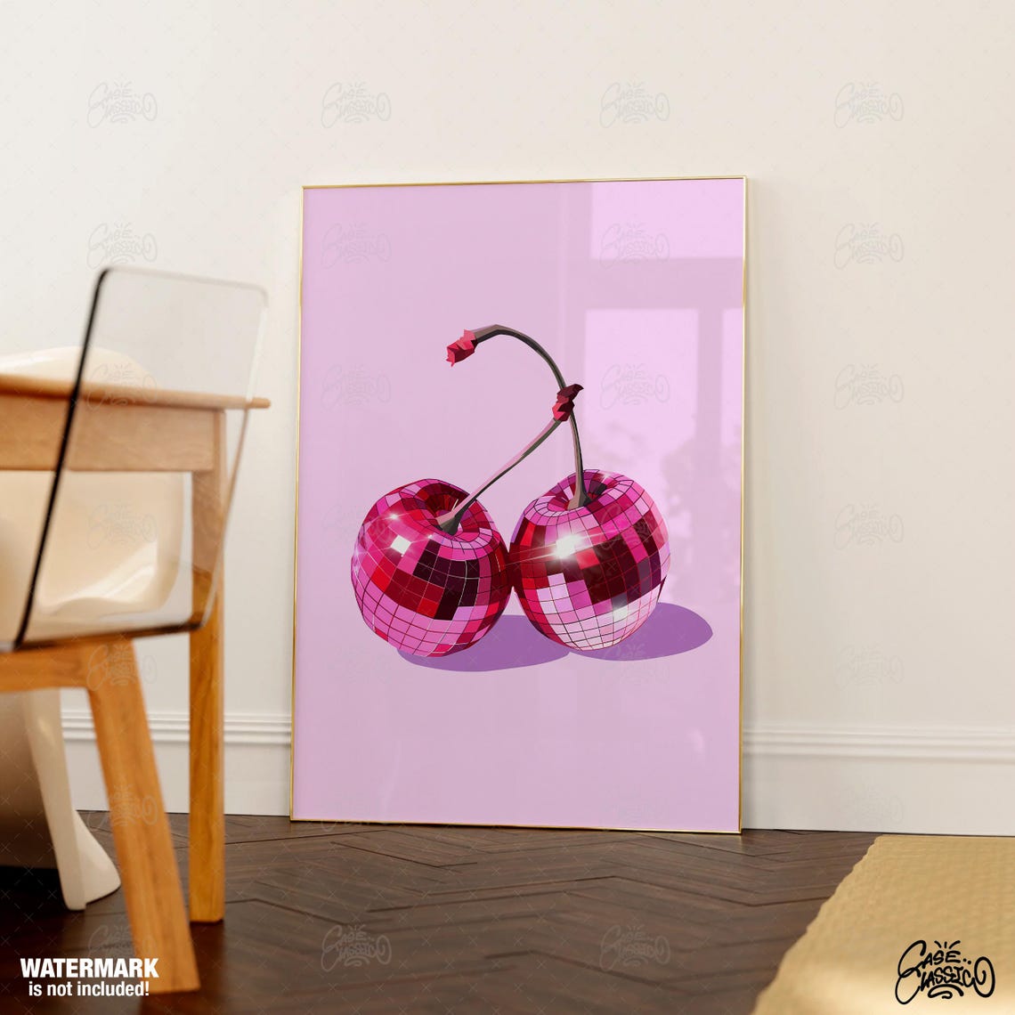 Disco Ball Cherry Pair Pink Retro Party Trendy Statement Poster