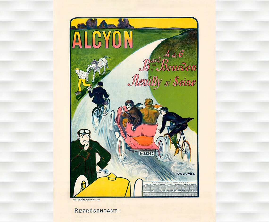 Alcyon Cycles French Vintage Cycling Road Race Advertising Poster