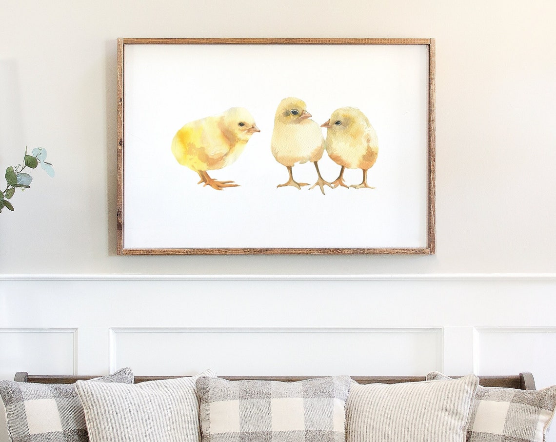 Three Baby Chicks Watercolor Springtime Nursery Wall Decor Print