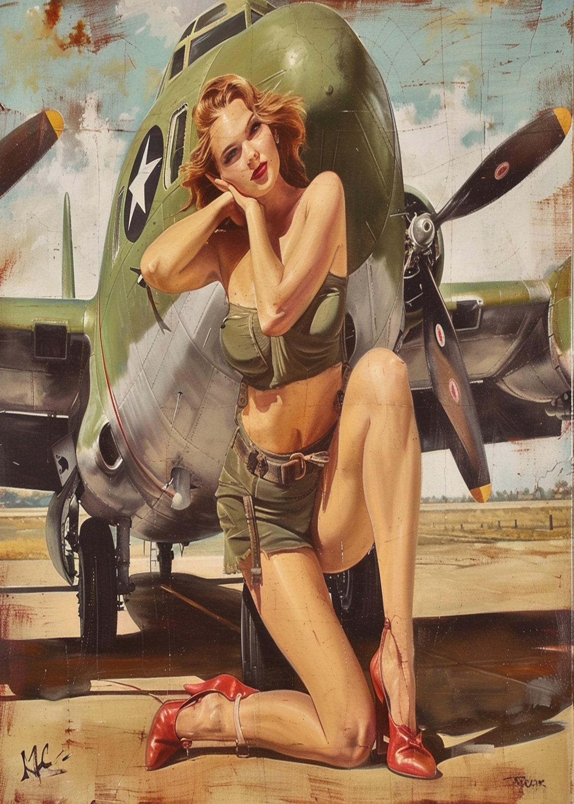 1950s Pinup Girl Vintage Painting Pin Up Girl Art Print Military Pinup Poster Art L Oil Panting L 5 Sizes Available L 003 - Image 3
