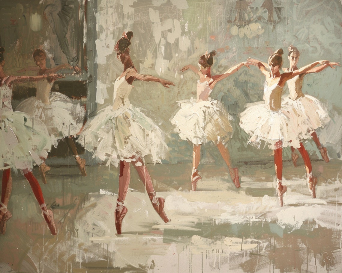 Ballerinas in White Tutus Impressionist Dance Studio Painting Poster - Image 3