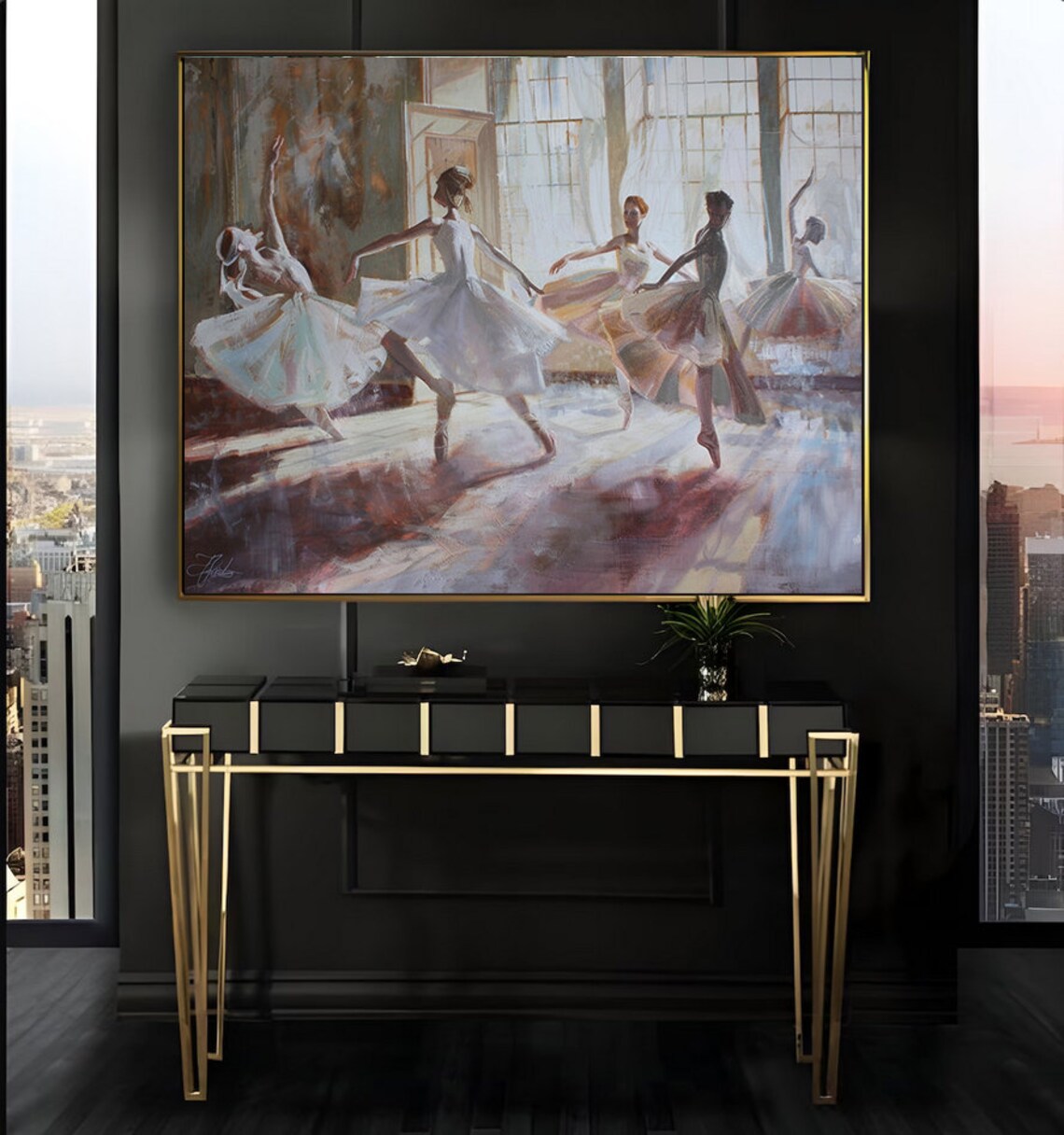 Ballet Dancers Rehearsing in a Sunlit Studio Oil Painting Poster - Image 2