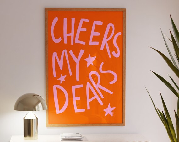 Bar Cart Print Danish Pastel Decor Dopamine Accessories Apartment Pink And Orange Wall Art Illustration