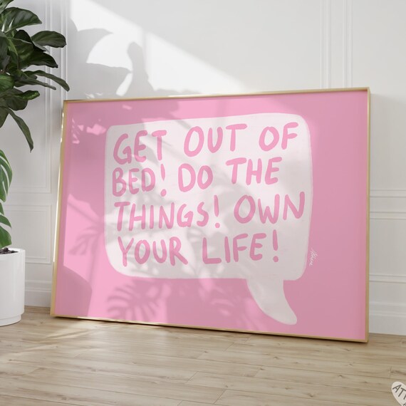 Light Pink Above Bed Horizontal Print Teen Girl Bedroom College Apartment Dopamine Decor Mid Century Wall Art Hand Drawn Positive