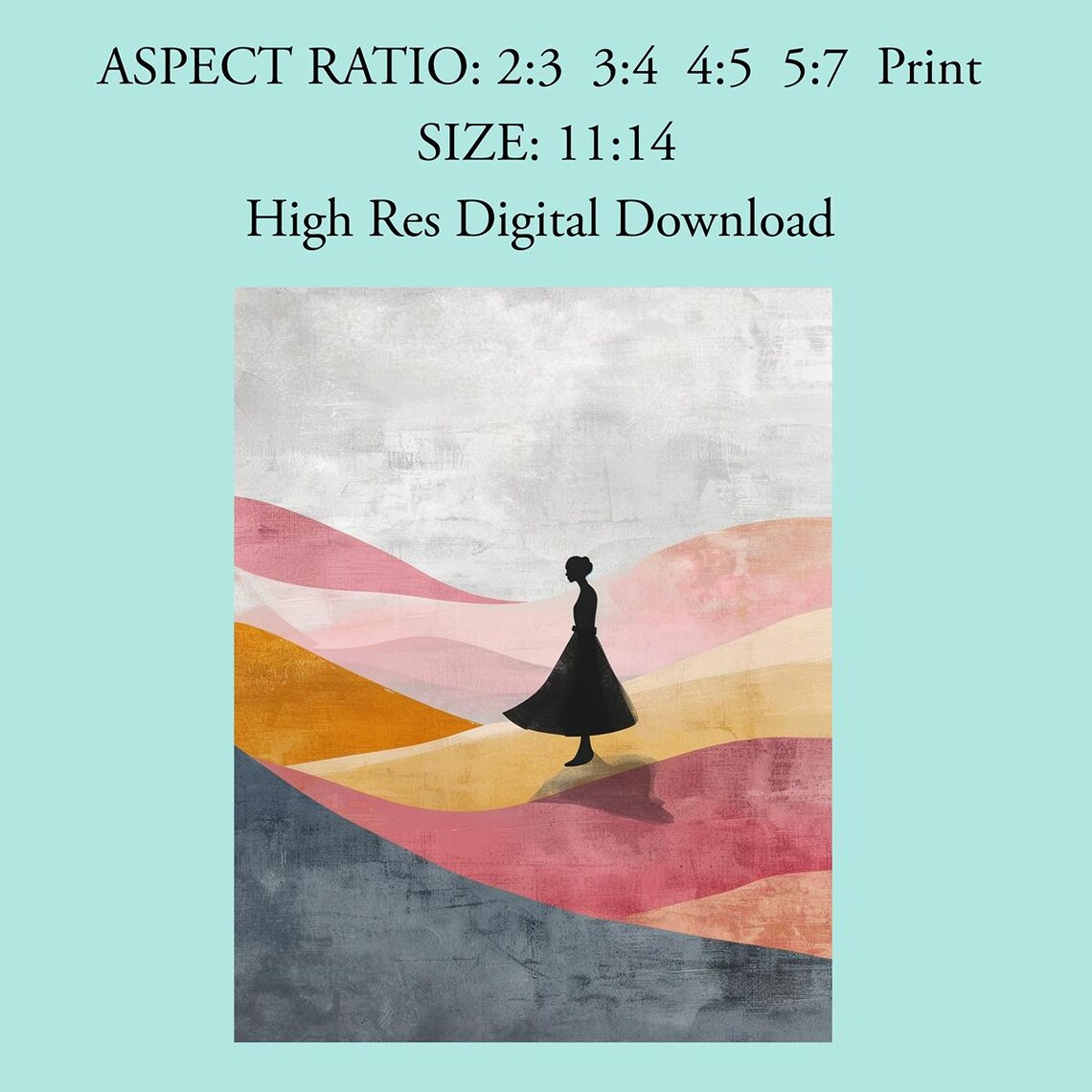 Woman Silhouette Walking Colorful Rolling Hills Abstract Art Poster - Image 4
