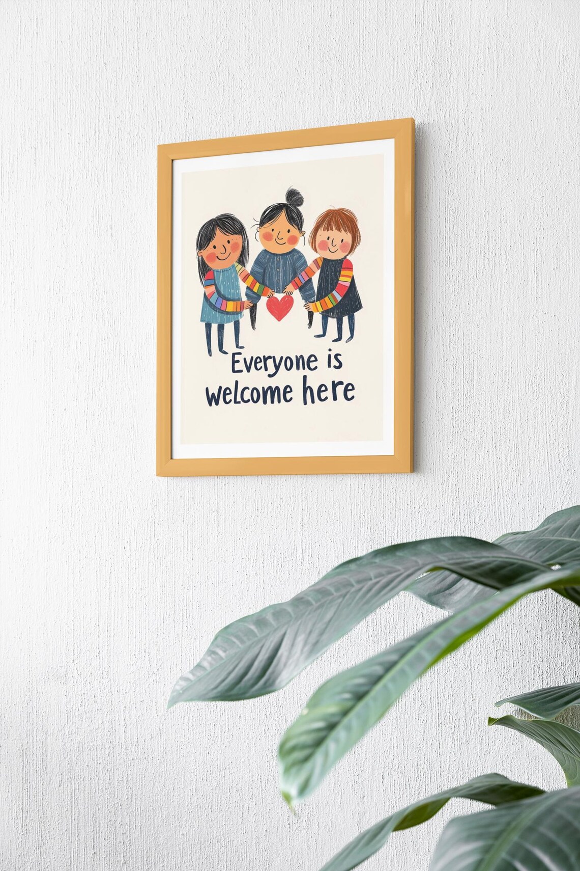 Everyone Is Welcome Here Three Kids Holding Heart Inclusion Poster - Image 3