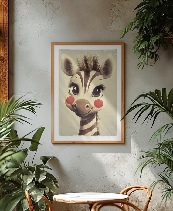 Cute Baby Zebra Striped Portrait Adorable Nursery Animal Poster