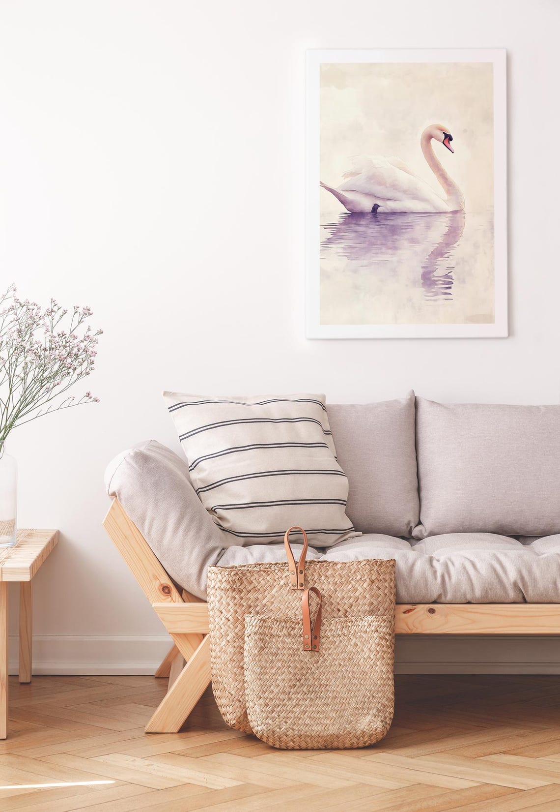 Graceful White Swan on Still Water Serene Watercolor Art Poster - Image 3