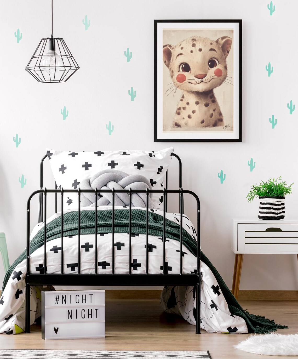 Cute Baby Leopard Cub Smiling Nursery Animal Illustration Poster - Image 3