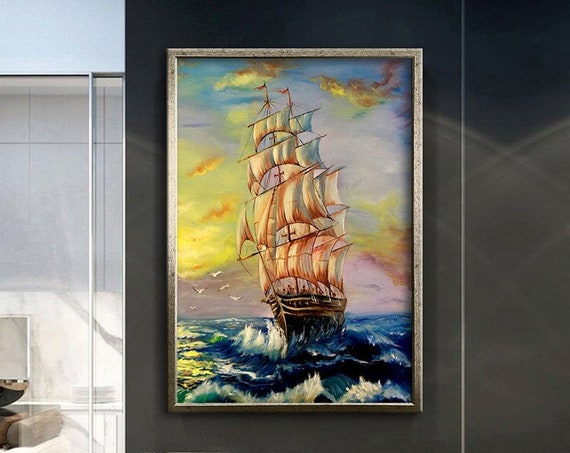 Pirate Ship At Sunset Design Print Wall Decor Oil Painting Printing Ready To Hang Wall Painting Homeoffice Art New Home Gift