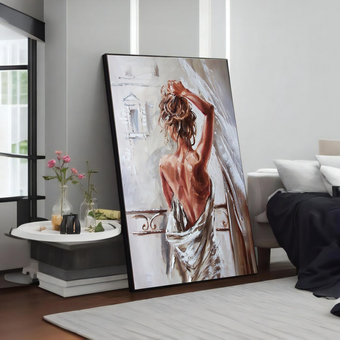 Nude Woman from Behind at Window White Drape Romantic Figurative Art Poster - Image 4