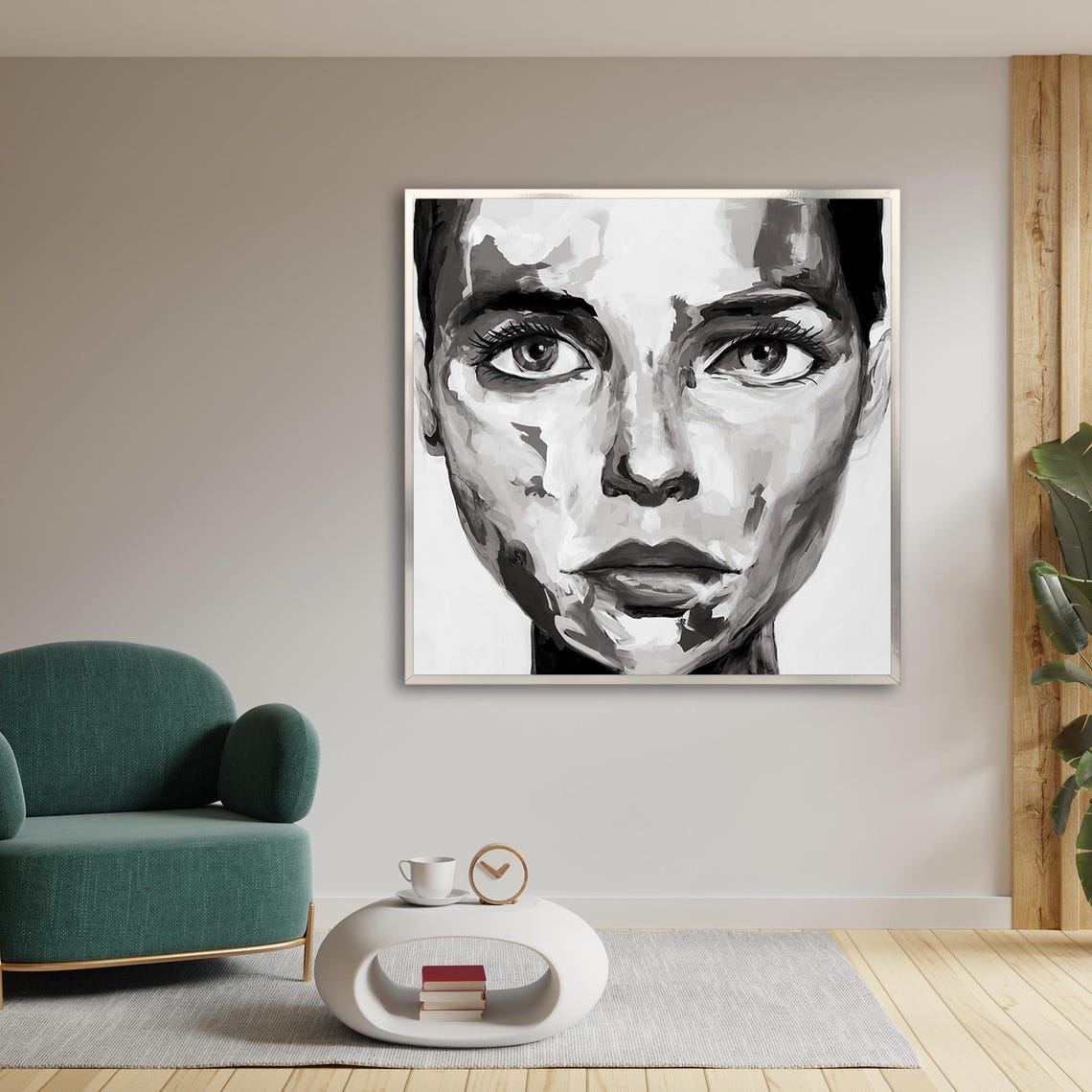 Black White Woman Face Abstract Painterly Portrait Art Poster - Image 2