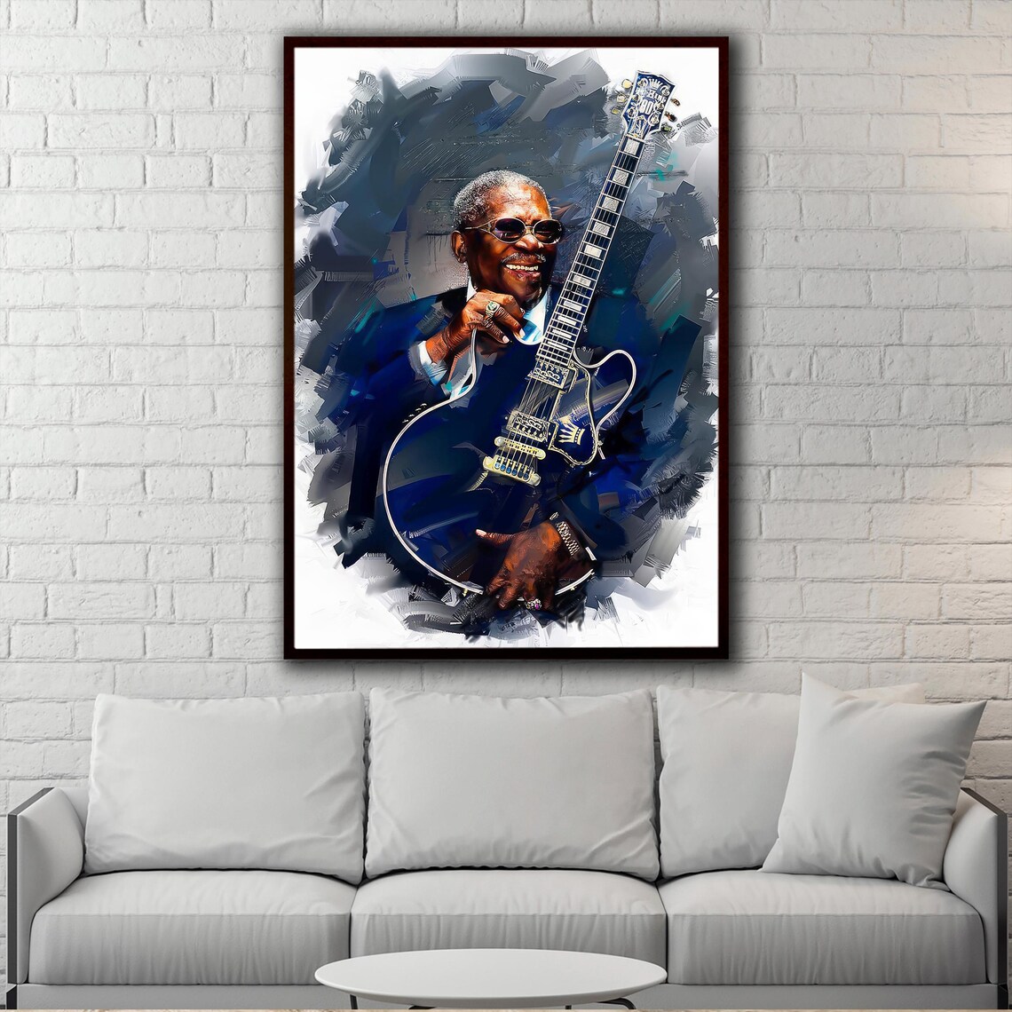 BB King Blues Guitarist with His Lucille Guitar Music Portrait Art Poster - Image 3