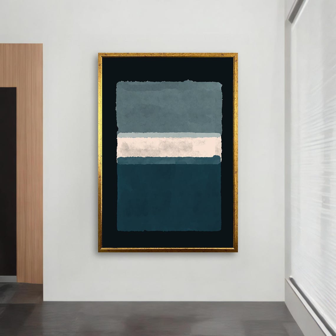 Rothko Style Slate Cream Teal Color Field Abstract Modern Poster - Image 2