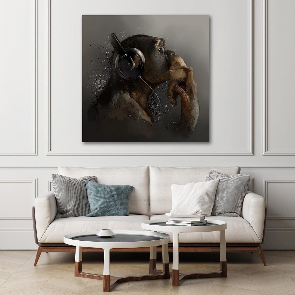 Chimpanzee Wearing Headphones Thoughtful Splash Paint Animal Poster - Image 3