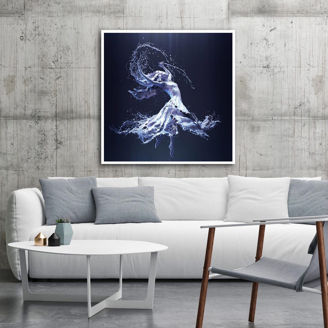 Water Splash Dancing Woman Figure Midnight Blue Abstract Art Poster - Image 3