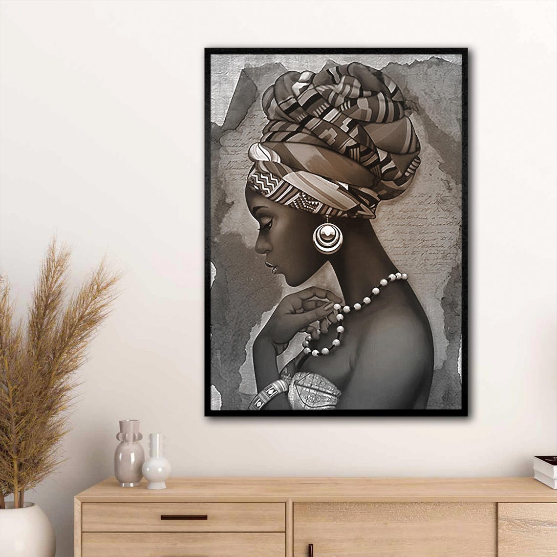African Woman With Patterned Headwrap Sepia Portrait Wall Art - Image 2
