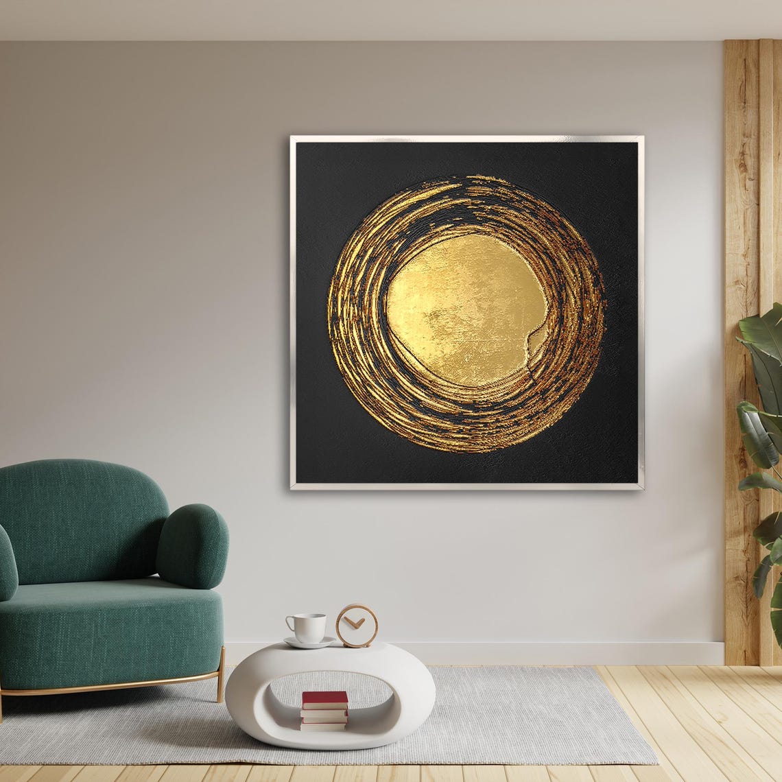 Golden Spiral Ring Abstract Black Gold Glitter Textured Art Poster - Image 2