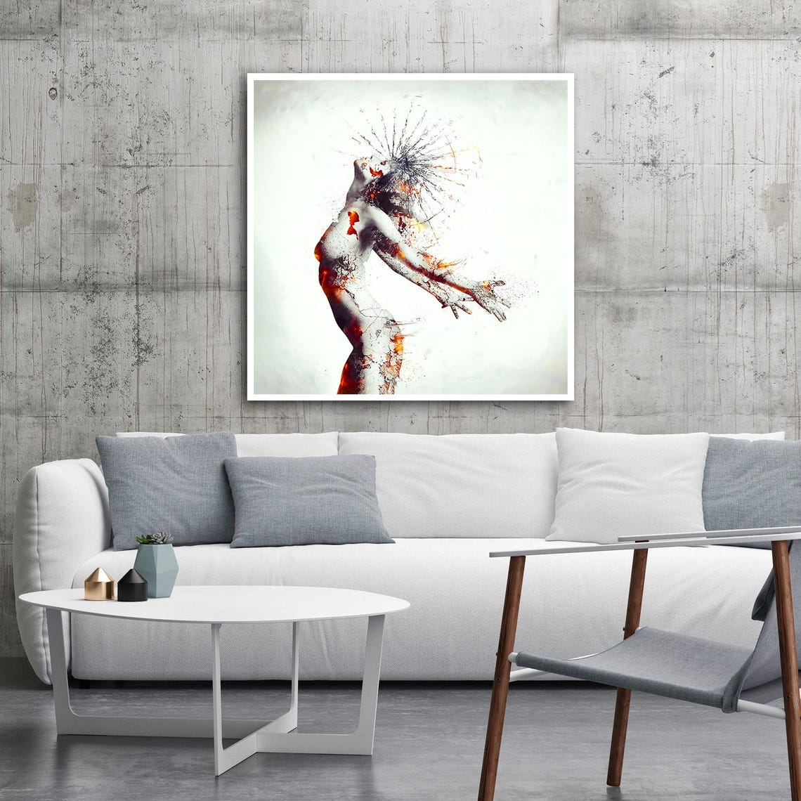 Abstract Woman Figure Dissolving Red Ink Splash Artistic Poster - Image 2