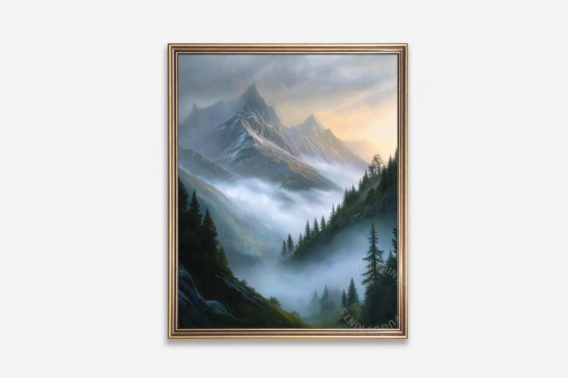 Misty Mountain Scandinavian Landscape Art Print