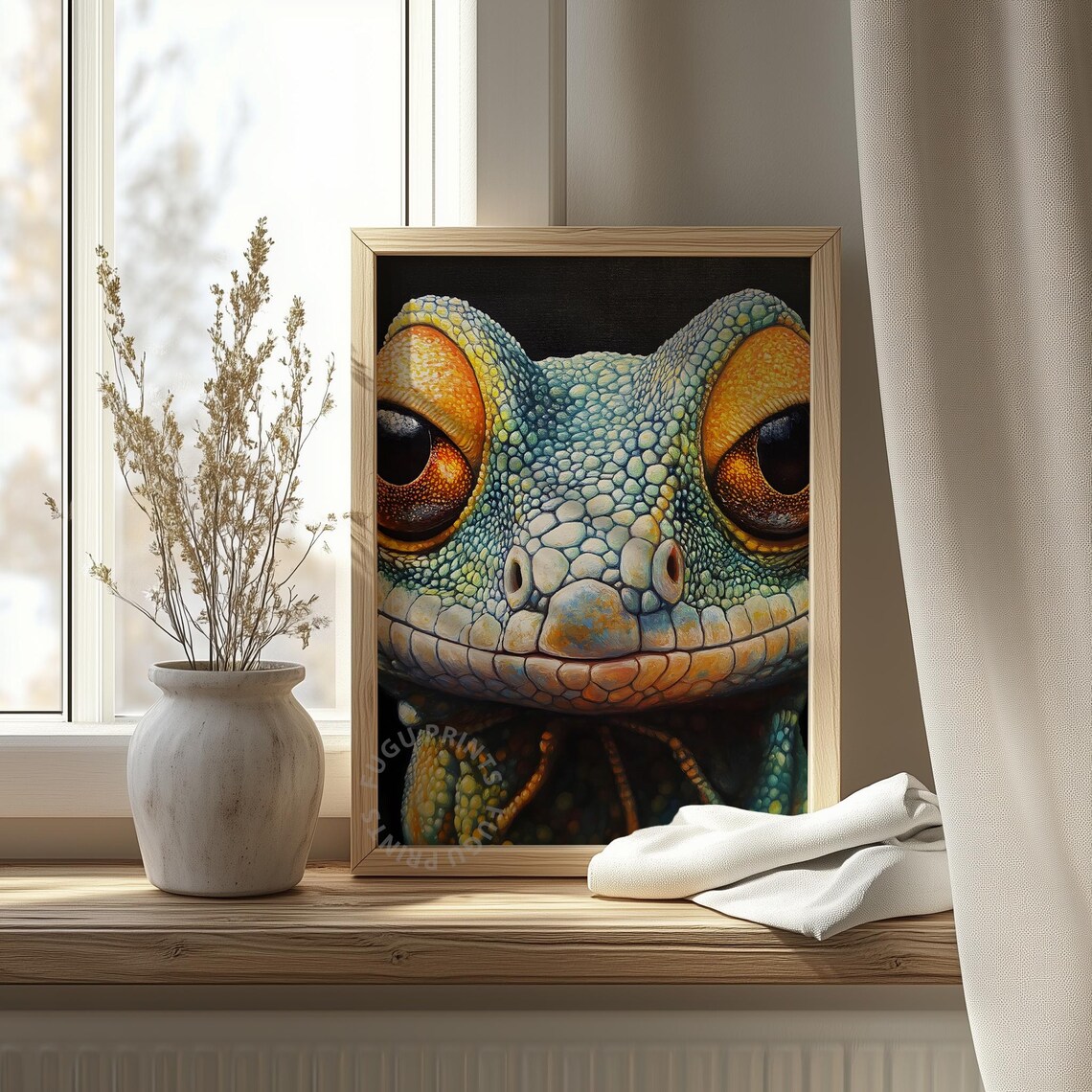 Vivid Gecko Face Close Up Colorful Reptile Portrait Art Poster - Image 4