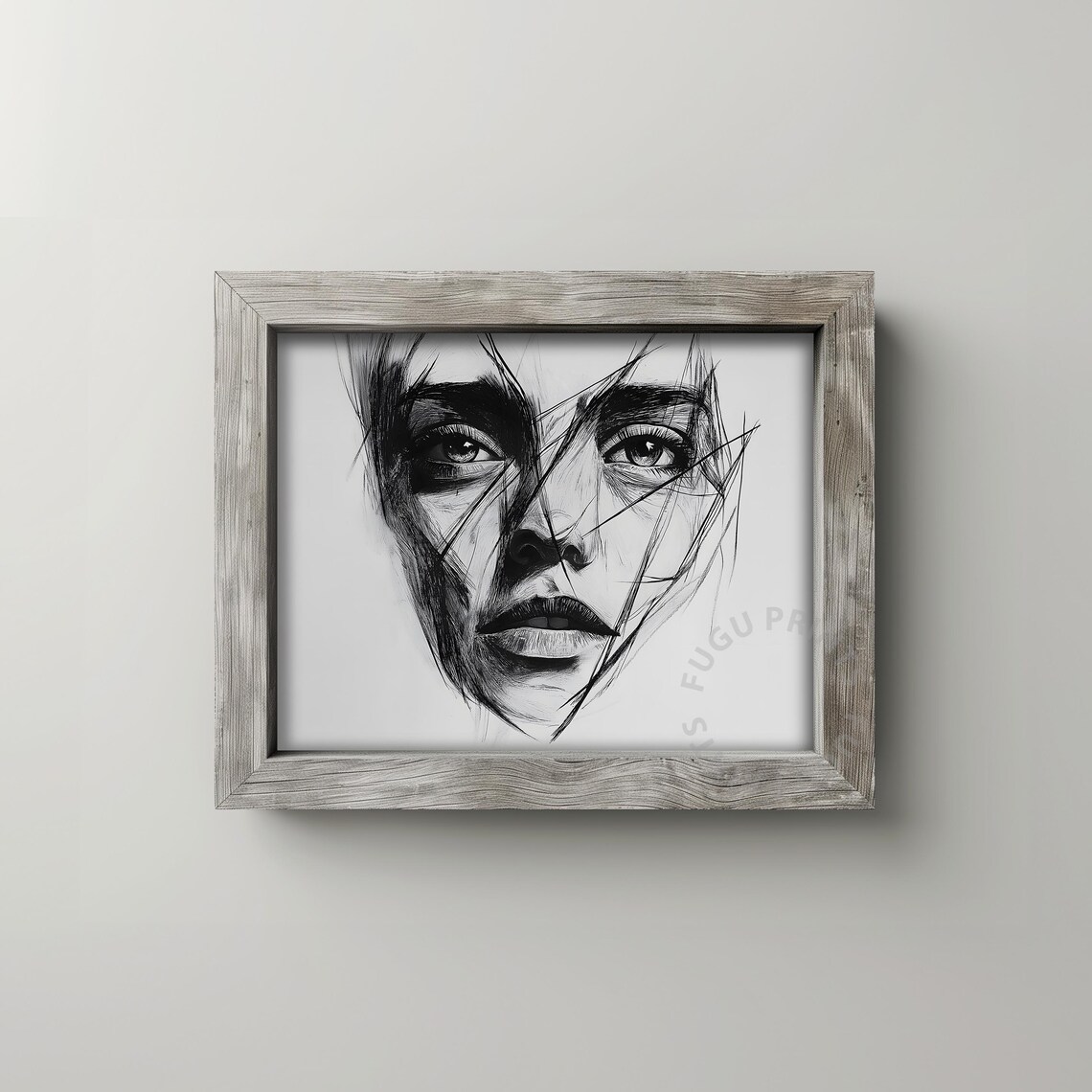 Black and White Charcoal Woman Face Expressive Pencil Sketch Print - Image 2