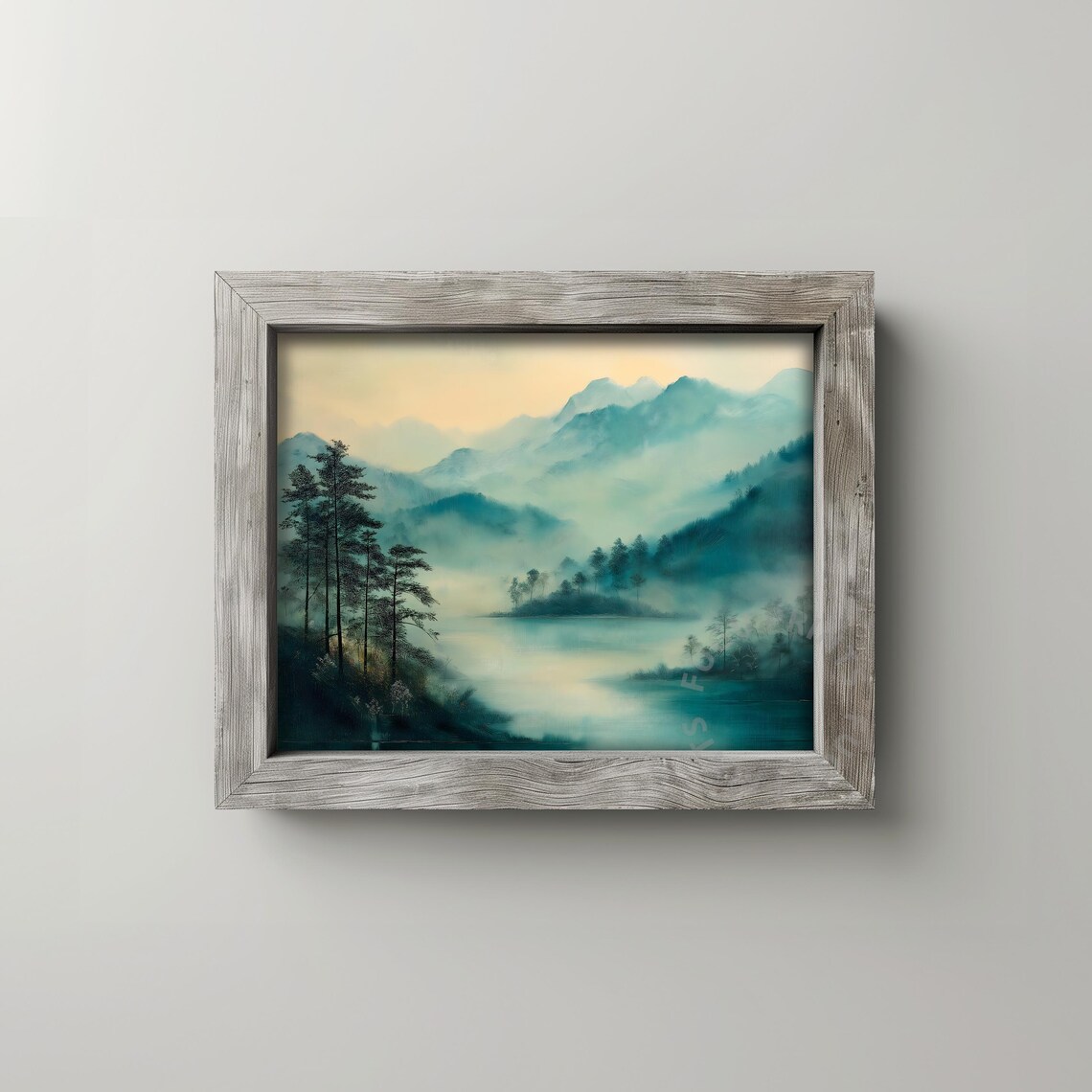 Misty Mountain Lake, Impressionist Landscape Art Print - Image 2