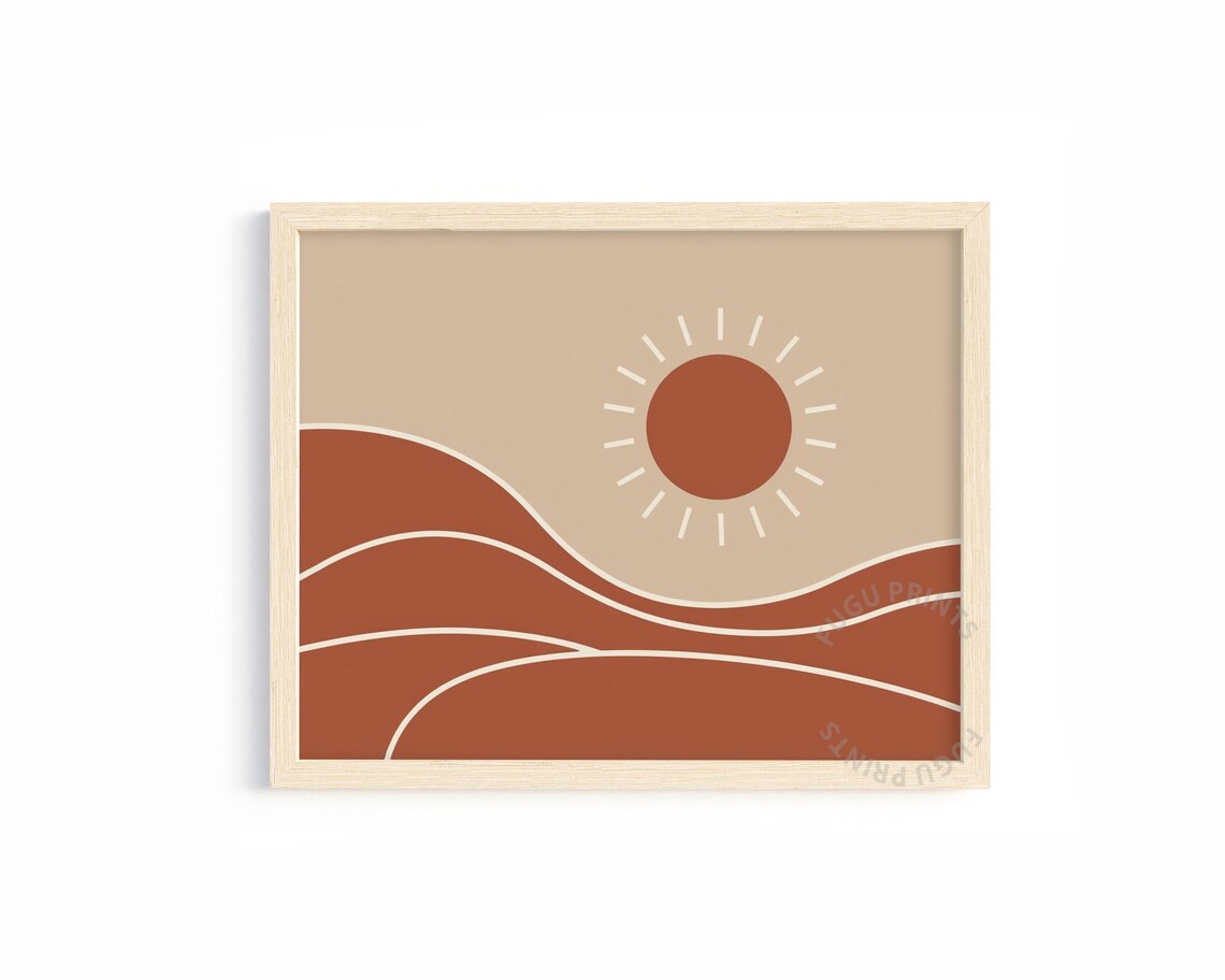 Terracotta Sun Boho Minimalist Landscape Art Print