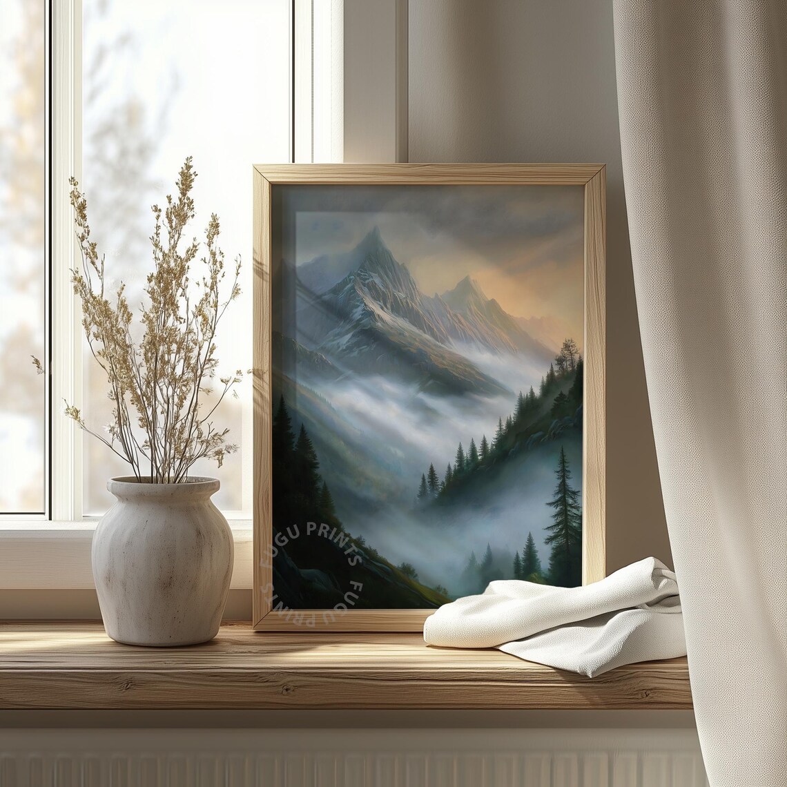 Misty Mountain Scandinavian Landscape Art Print - Image 4