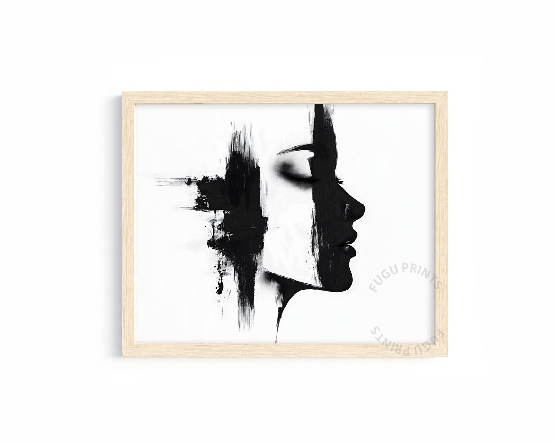 Black and White Woman Profile Minimalist Abstract Portrait Poster
