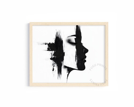Black and White Woman Profile Minimalist Abstract Portrait Poster