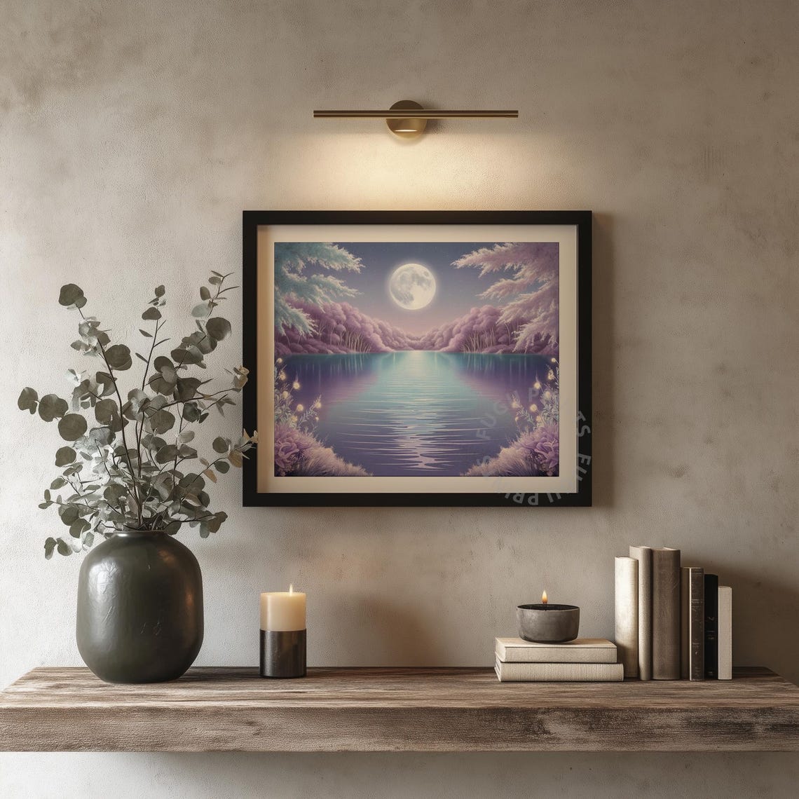 Full Moon Lake Art Ethereal Landscape Wall Art Purple Home Decor 368 - Image 4
