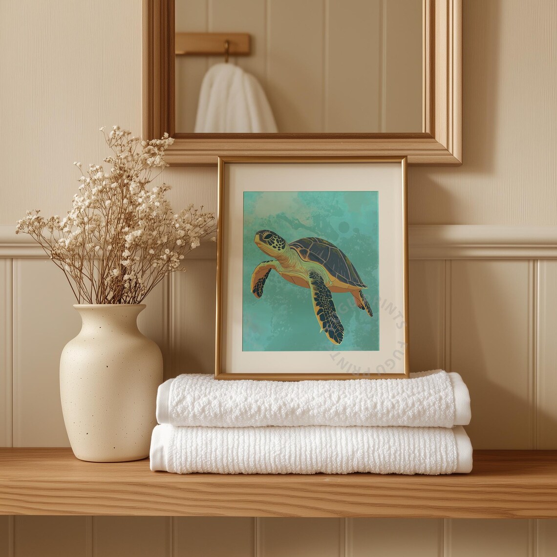 Sea Turtle Swimming Turquoise Ocean Watercolor Coastal Wall Art - Image 3