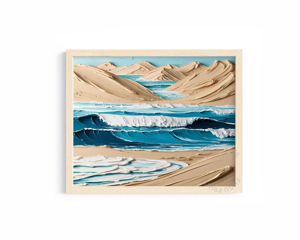 Coastal Impasto Beach Wave Seascape, Modern Decor