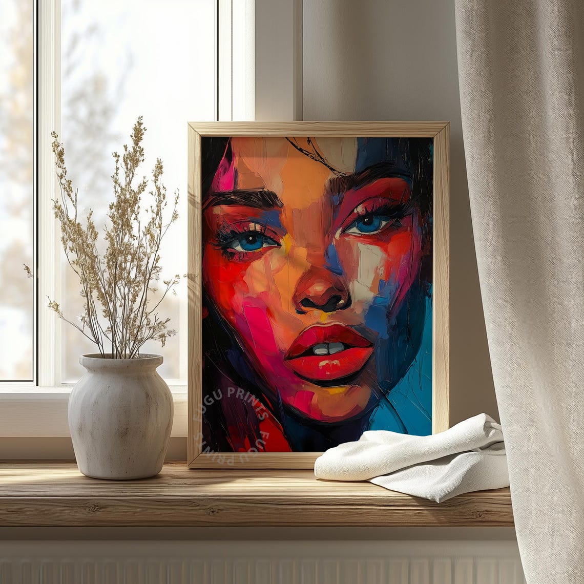 Abstract Woman Portrait Bold Colors Modern Wall Art Blue Eyes 153 - Image 4