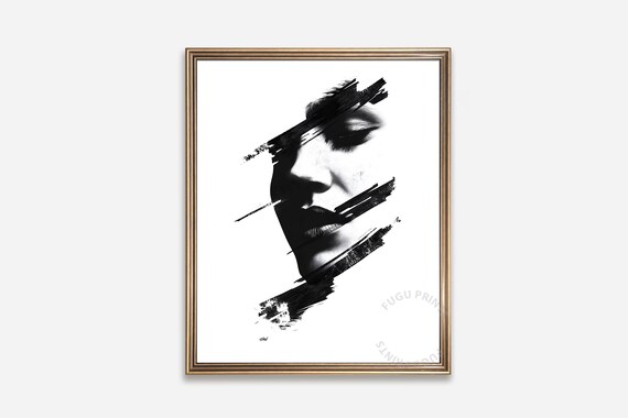 Black and White Woman Profile Abstract Brushstroke Face Poster