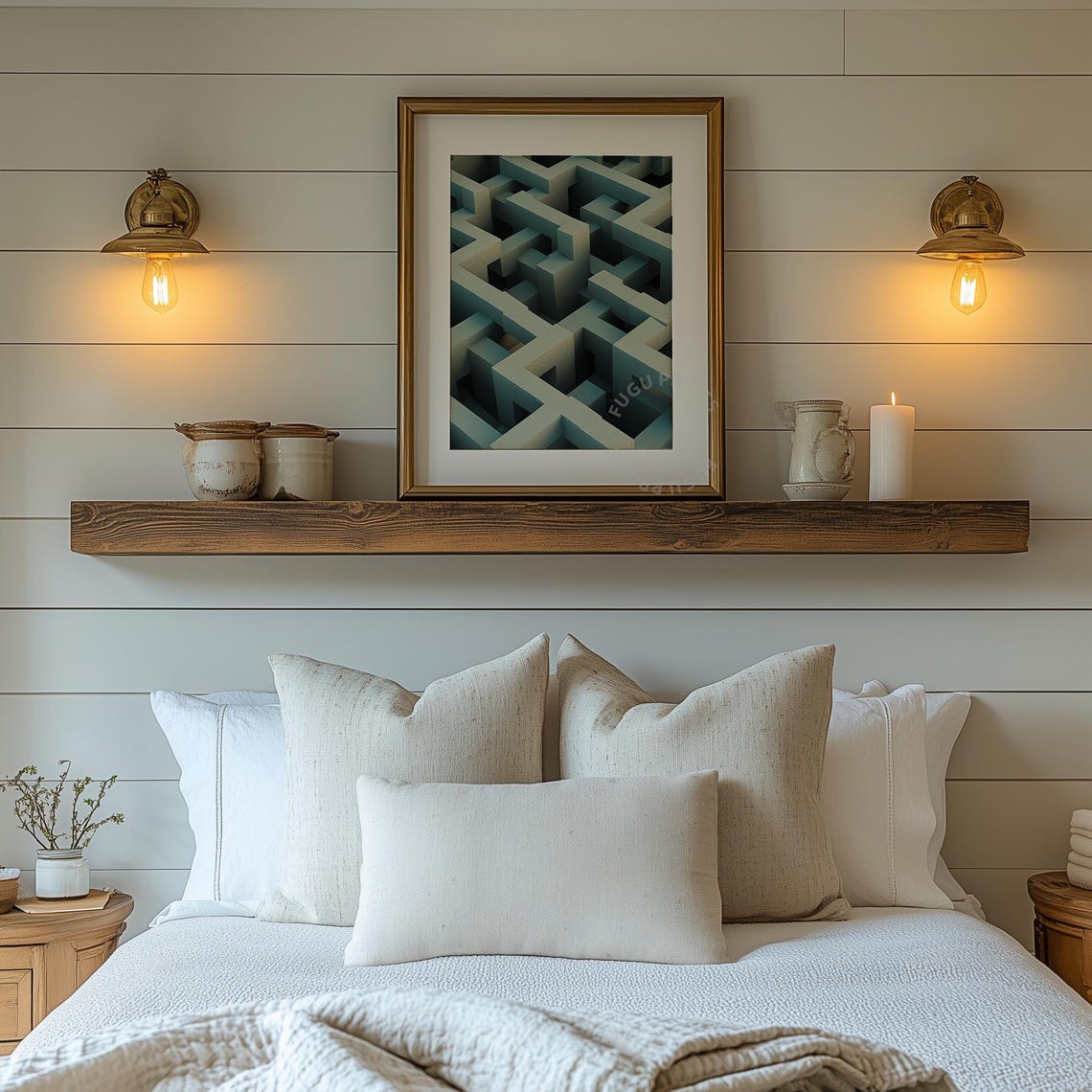 Geometric Maze Art Abstract Labyrinth Print Blue Gray Modern Wall Art Minimalist Poster 305 - Image 2