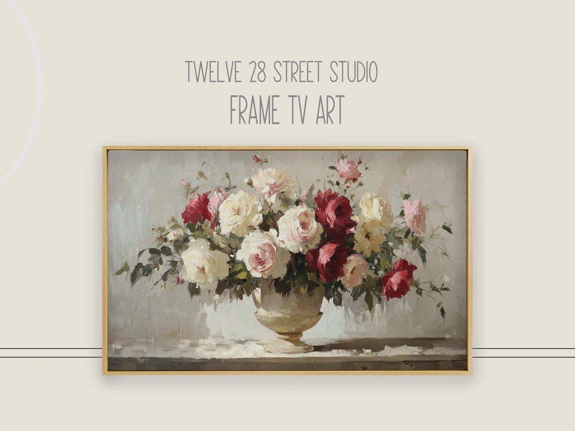 Peony Rose Bouquet Stone Urn Soft Pink Floral Still Life Wall Art