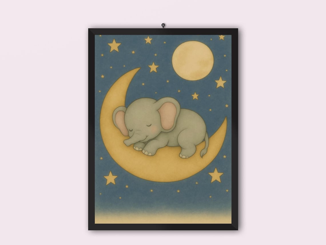 Starry Elephant Slumber, Celestial Nursery Art Print