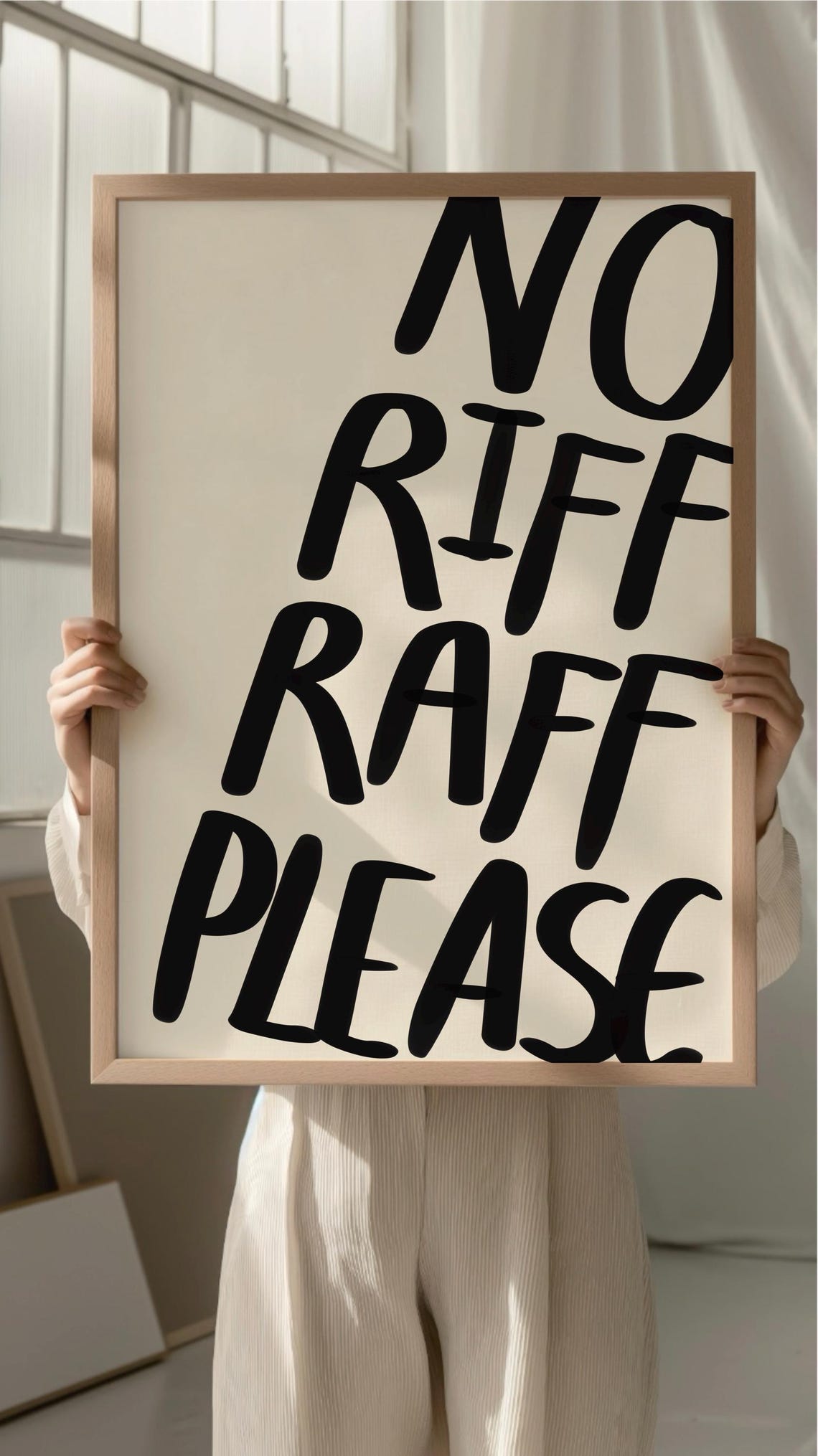 No Riff Raff Please Poster Bold Black Hand Lettering Quote Art