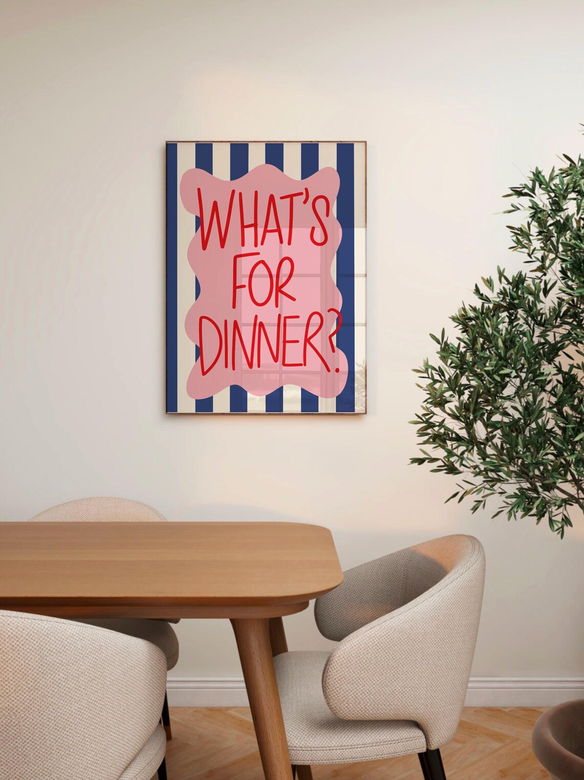 Whats For Dinner Bold Hand Lettered Typography Striped Kitchen Quote Poster