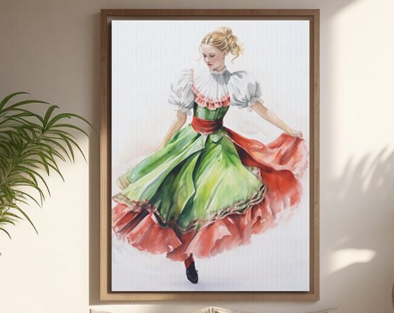 German Folk Dance Watercolor Print Original One Of A Kind Painted Print German Woman Dancing Traditional Folk Dance